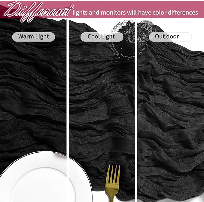 25 Pack Black Cheesecloth Table Runner 17 x 108 Inch Gauze TableRunner Fabric Semi Sheer Cheese Cloth Table Runner Bulk for Rustic Romantic Wedding Baby Shower Table Decoration