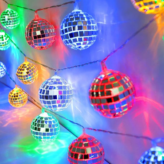 50 LED Disco Ball Mirror LED Party Light String Christmas Lanterns for Holiday Wall Window Tree Decorations Indoor Outdoor Patio Party Yard Garden Kids Bedroom Living Dorm (Multicolor)