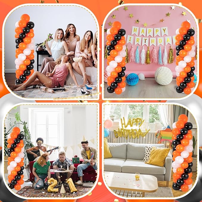 Balloon Column Stand with 102Pcs Balloons, Halloween Balloon Column Kit Set of 2, Metal Balloon Tower Stand with Base for Floor, Height Adjustable from 1.57 to 7 Ft, For Party Decorations