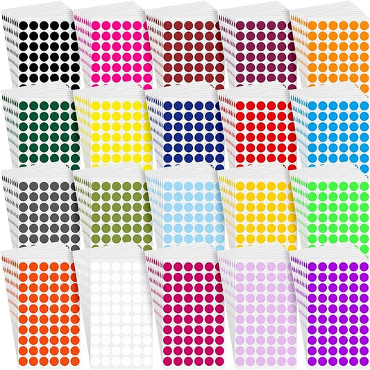 Thenshop 12000 Pcs 1/2 Inch Round Colored Circle Dot Sticker Label 20 Assorted Colors Adhesive Circle Dot Label Coding Sticker for Coloring Marking Organizing
