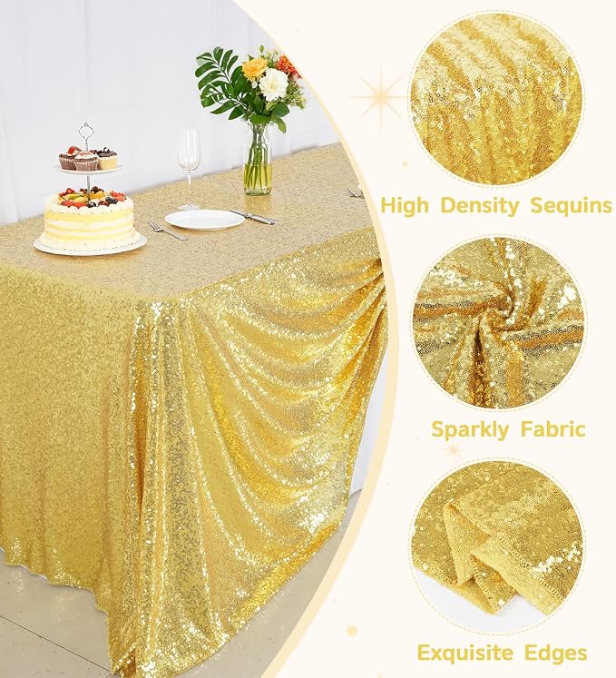 Juya Delight 50" x 80" Bright Gold Rectangle Sequin Tablecloth for Party Dinner Banquet Festival Wedding Anniversary Exhibition Dessert Table