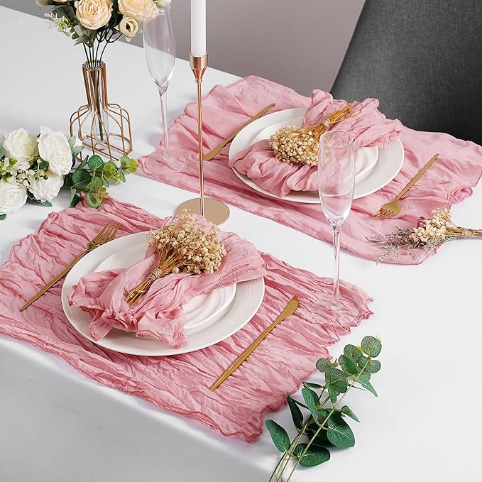 LZY 120 Pack Gauze Cheesecloth Napkins 20x20 Inch Dinner Cloth Napkins, Soft Boho Table Napkins Rustic Wrinkled Cheese Cloth Napkins Bulk for Wedding Party Baby Shower Event Decor (Dusty Pink)