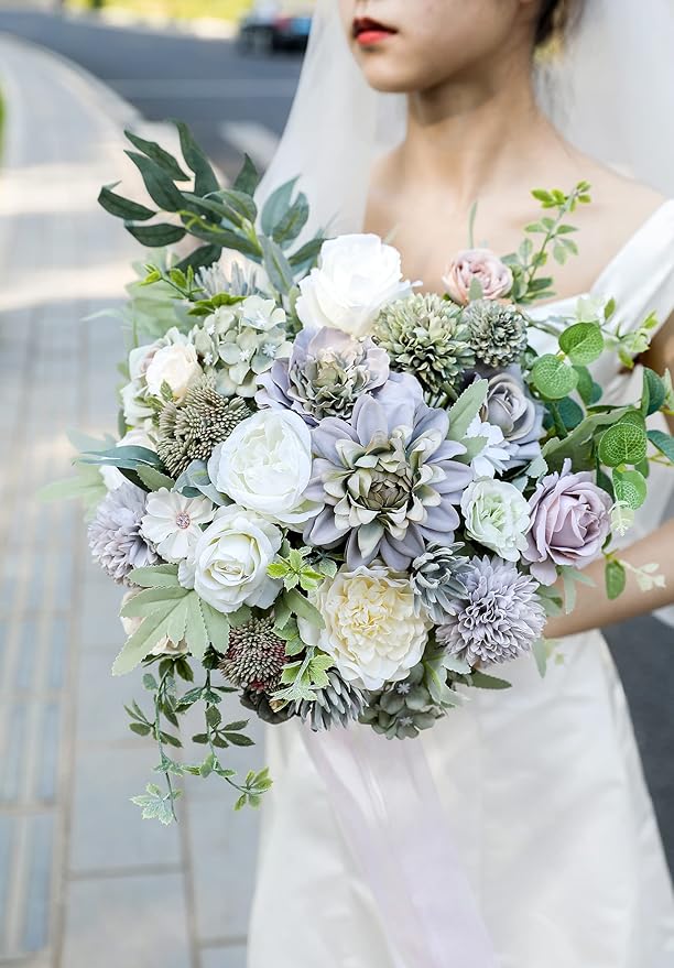 Serra Flora Artificial Flowers Combo Roses 25pcs Silk Fake Flowers for DIY Wedding Bouquets Combo Gradual Change Centerpieces Arrangements Party Bridal Baby Shower Home Decorations (Purple)