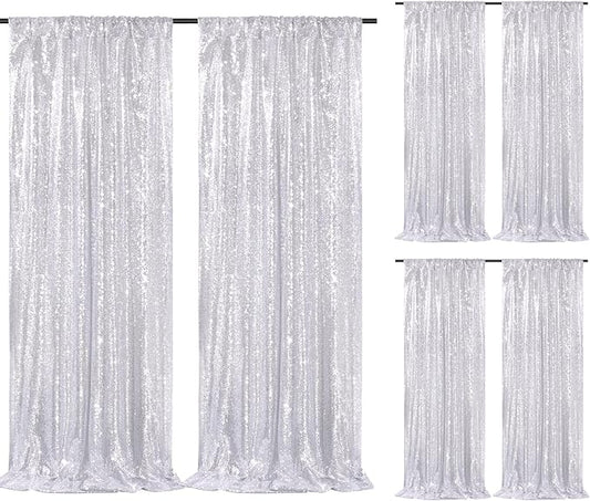 Silver Sequin Backdrop Curtains-6 Panels 2FTx8FT Silver Backdrop for Valentines Day, Glitter Party Decorations Background Drapes for Wedding Birthday Anniversary Graduation Photo Booth Decor