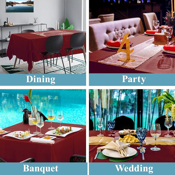 VidaFete Tablecloth 6 Pack 90 * 132inch Rectangle Table Cloth Polyester, Stain Wrinkle Resistant Polyester Dining Table Cover for Kitchen Dinning Party Wedding Rectangular Buffet Decoration(Red)