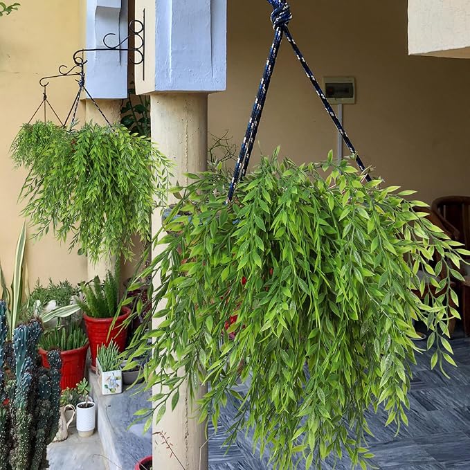 RECUTMS Artificial Weeping Willow 6Pcs,Plastic Leaves Twig Plants Greenery Fake Hanging Ivy Garland UV Resistant for Indoor Outdoor Home Garden Wall Baskets Wedding Party Table Planter Filler Decor