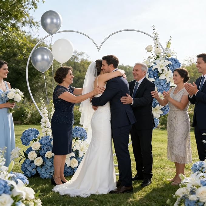 6.7 Ft Heart Arch Stand for Proposal, Heavy Duty Gold Metal Heart Shape Wedding Arch Photo Backdrop Stand– Supplies for Wedding, Valentine's Day, Engagement and Birthday Party (White)