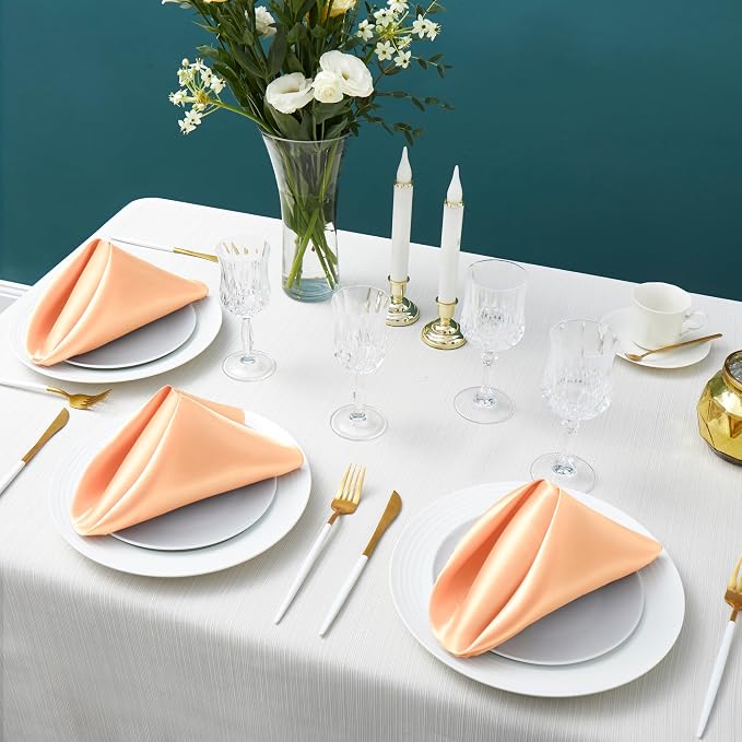 100 Pack Square Satin Dinner Napkins, 20x20 Inches Silky Soft Smooth Table Cloth Napkins for Restaurant Weddings Banquet Party Decoration, Peach
