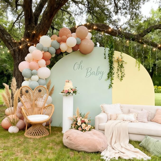 Dusty Green Neutral Balloon Garland Arch Kit, Sage Green Nude Cream Sand White Light Brown Pastel Blush Pink Double Stuffed Balloons for Baby Bridal Shower Wedding Birthday Boho Party Decorations