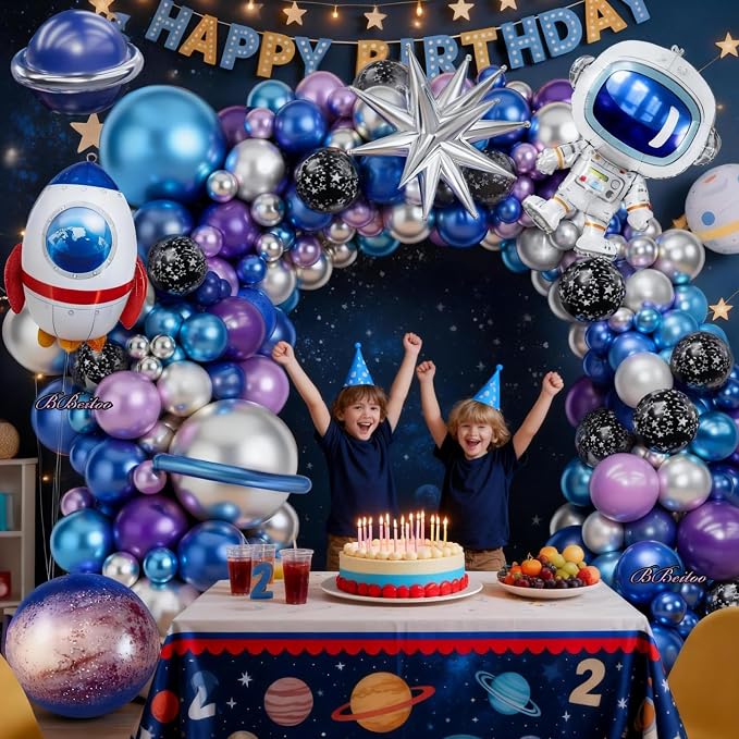 168PCS Space Themed Party Decorations Outer Galaxy Balloon Arch Kit with Blue Purple Silver Planets Stars for Galaxy Solar System Birthday Space Theme Christmas Party Decorations