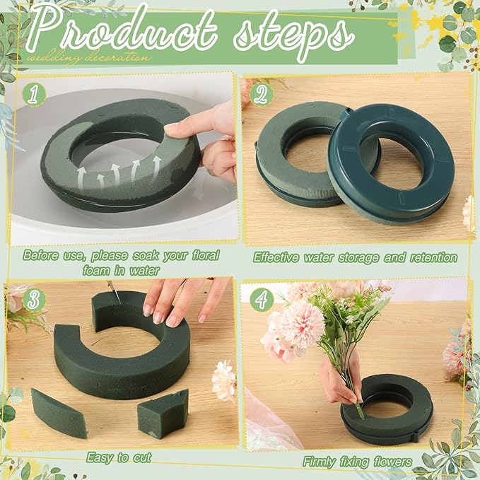 Joyfolk 10 Pcs 6 Inch Floral Foam Rings Round Green Flower Wet Foam Ring Flower Arrangement Kit for Florist Wedding Decoration for Birthdays, Home, Parties