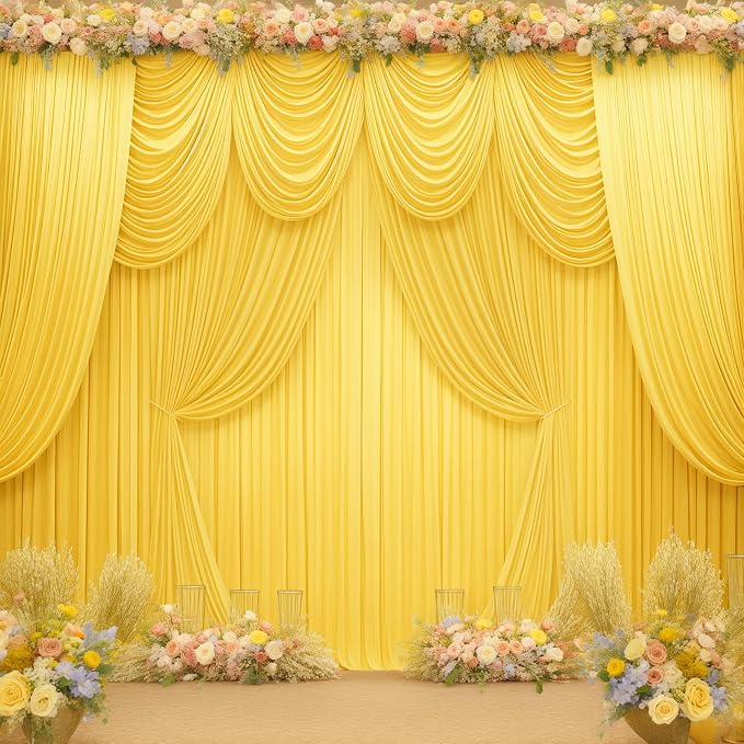 Yellow Backdrop Curtains-Wrinkle-Free Polyester Photography Drapes Party Curtain Background for Baby Shower Wedding Decorations- 24 X10FT (Yellow)