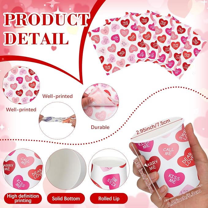 Layhit 350 Pcs Valentine's Day Tableware Sets Conversation Heart Paper Plates Valentines Plates Napkins Cups Disposable Pink Heart Candy Dinnerware for Valentine Weddings Birthday