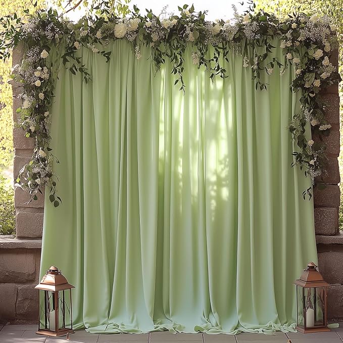 ESGOTBME 20x10ft Wrinkle Free Sage Green Backdrop Curtain for Parties Soft Fabric Drapes Wedding Curtain Backdrop for Birthday Party Decorations Background for Photography 5x10ft, 4 Panels