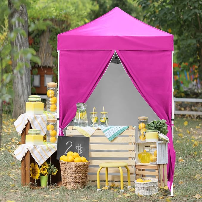 COOS BAY 5x5 Pop Up Canopy Tent with Side Walls, Easy Setup Portable Sun Shelter with Carry Bag, Outdoor Shade for Beach, Camping, Sports & Backyard, Pink