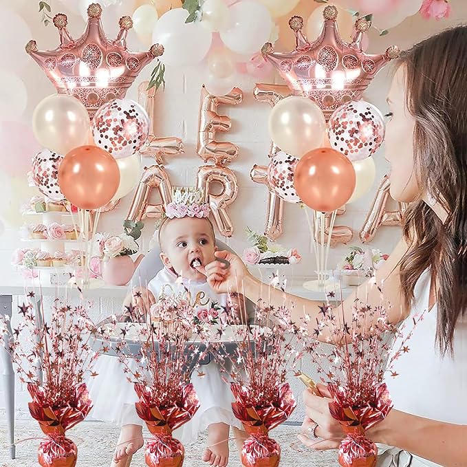 FUBININA 6 Pack Metallic Foil Spray Centerpiece Star Table Decoration Burst Table Centerpieces for Birthday Wedding Anniversary Graduation Holiday Party Supplies Decor, Rose Gold