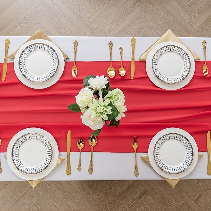12Pack 9ft Christmas Chiffon Table Runner 14x108 Inch Sheer Romantic Table Runner for Wedding Birthday Party Bridal Shower Outdoor Decoration-Red