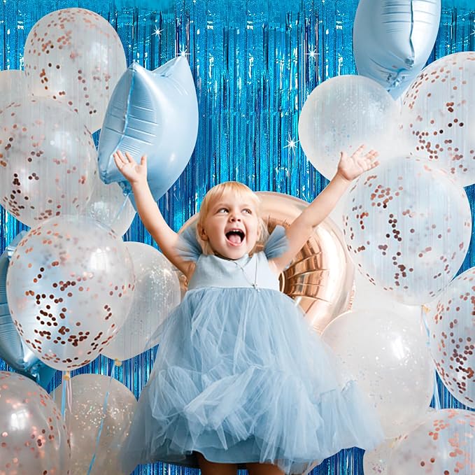 K.E.J. Blue Tinsel Curtain Party Backdrop 5 Packs Glitter Foil Fringe Curtain Decor Streamers Photo Booth for Multiple Occasions