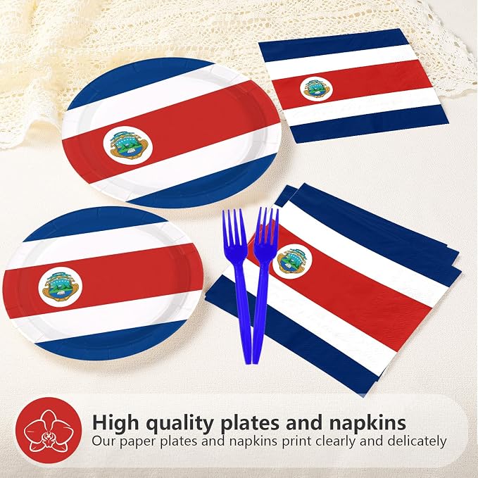 96Pcs Costa Rica Flag Party Supplies Costa Rica Theme Plates and Napkins National Flag Disposable Paper Tableware Set for Sports Event School Party Patriotic Festival Decoration Serves 24