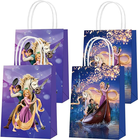 KGNZUIZIU 16 Pcs Tangled Party Supplies, Cartoon Theme Paper Tote Bags for Boys Girls Kids Birthday Party Decoration, Candy Goodie Bags