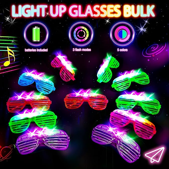 SHQDD 75PCS LED Glasses, Light Up Glasses, 5 Colors party glasses with 3 Light Modes, Glow in The Dark Party Supplies, Neon Party Favors for Birthday Gifts, Party Decorations, New Year, Carnival