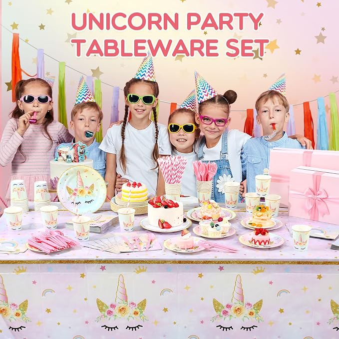 Funnymoom 452 Pcs Unicorn Themed Birthday Party Decorations Include Unicorn Paper Plates Napkins Cups Tablecloth Cutlery Straws Rainbow Pastel Theme Party Supplies for Birthday Decorations