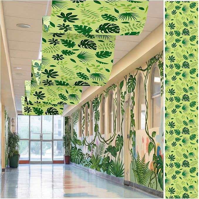 Feifeiya 3 Pcs 36 ft Rainforest Palm Leaves 2026 VBS Decorations Rainforest Tropical Safari Banner Hawaiian Luau Jungle Theme Party Ceiling Decorations for Summer Sunday School Classroom Party