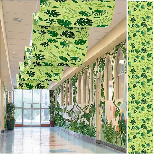 Feifeiya 3 Pcs 36 ft Rainforest Palm Leaves 2026 VBS Decorations Rainforest Tropical Safari Banner Hawaiian Luau Jungle Theme Party Ceiling Decorations for Summer Sunday School Classroom Party