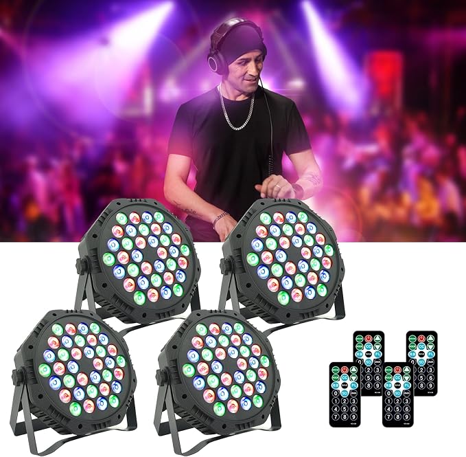 36LED Par Lights DJ Stage Light Corded RGB with Sound Activated Control Uplighting for Wedding Party Club Christmas Stage Lighting Apparatus，4-Packs(DJ - Light)