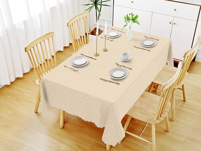 Smiry Rectangle Table Cloth, Waterproof Heavy Duty Vinyl Tablecloths, Wipeable Washable Table Cover for Kitchen and Dining Room (Cream, 60" X 102")