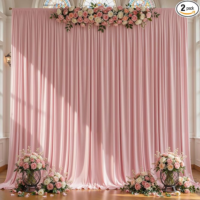 2 Panles Dusty Rose Backdrop Curtains - Wrinkle Free Fabric Backdrop Curtain for Photoshoot,10ft Wedding Party Photo Backdrop Drapes for Birthday Baby Shower Photography Stage Background Decorations
