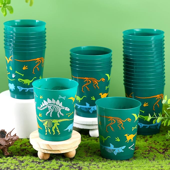 Lallisa 50 Pcs 16 oz Dinosaur Cups, Plastic Dinosaur Birthday Party Supplies Dinosaur Cups Tumbler for Dinosaur Party Favors Table Decorations