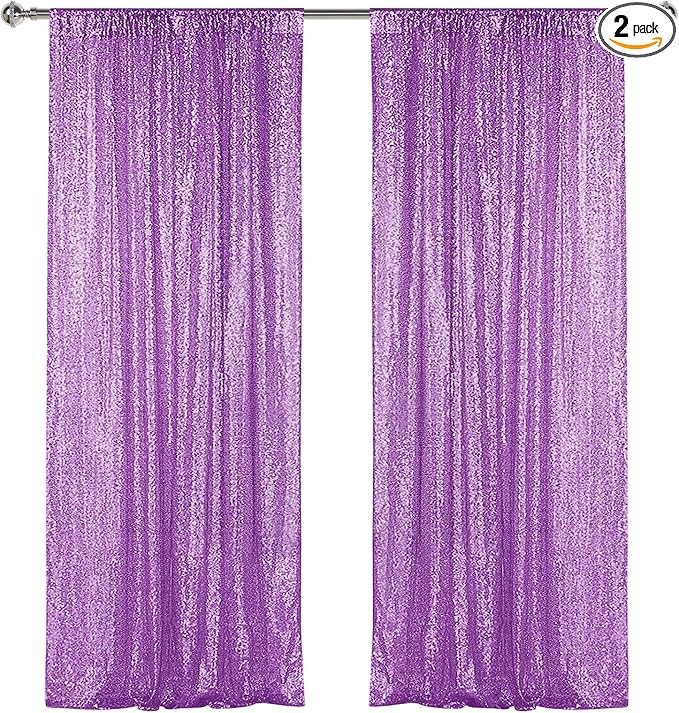 Sugargirl Lavender Purple Sequin Backdrop Curtain 2 Panels 2FTx8FT Glitter Lavender Background Drapes Sparkle Photography Backdrop for Party Wedding Birthday Wall Decoration