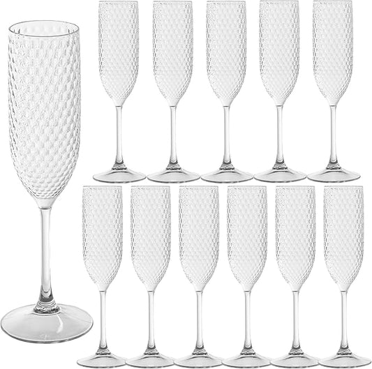 12 Pack Clear Plastic Champagne Flutes Mimosa Unbreakable Champagne Glasses Wedding Toasting Glasses 5.5 OZ Reusable Diamond Glasses Wine Cups Vintage Drinking Glasses for Wedding,Christmas,Party