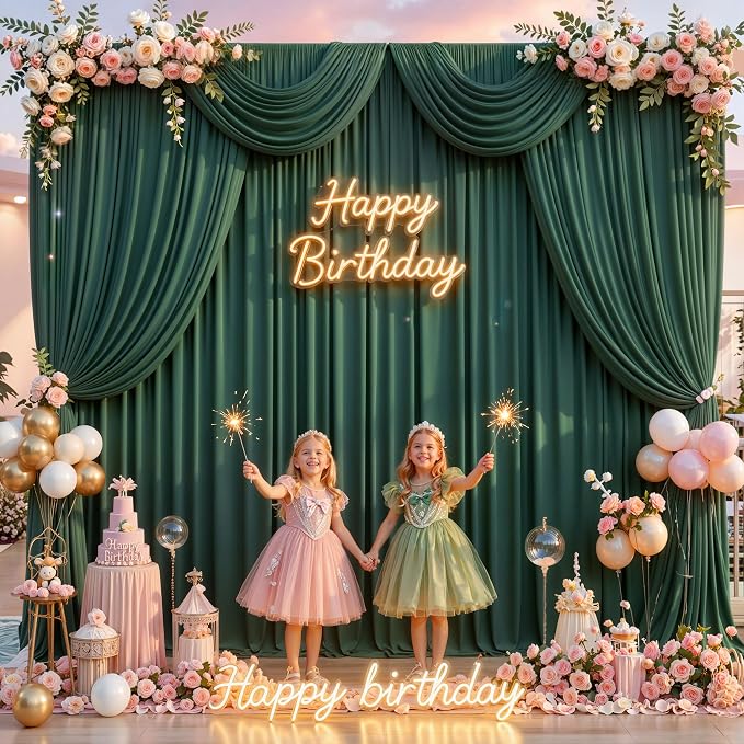 10ft x 14ft Hunter Green Backdrop Curtains for Wedding Parties, 2 Panels Wrinkle Free Polyester Fabric Drapes for Reception, Photography Background, Baby Shower & Stage Decor (5ft x 14ft Each)