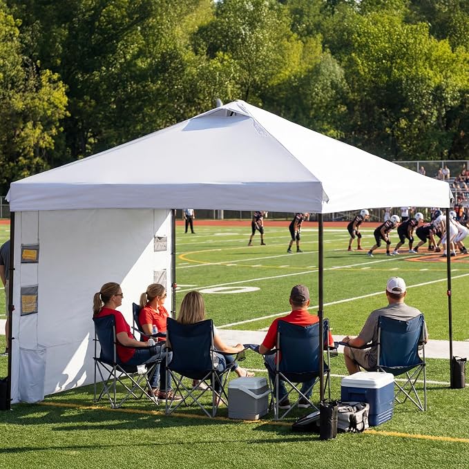 GAFETE 10×10 Pop Up Canopy Tent with 1 Pockets Sidewall, Easy up Sun Shade with One Push Setup, Portable Instant Outdoor Canopy Tent for Events Parties Camping with Carrying Bag (White, 10x10 FT)