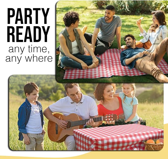 Party Solids 66% Thicker Premium Red Gingham Plastic Table Cover Roll 40" X 100' Table Cloth Plastic Cover Roll Quality Thick Banquet Rolls Disposable Tablecloth Rolls Strong American Based Company