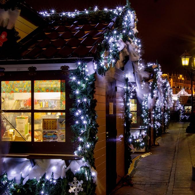 weillsnow 164 FT 500 LED Christmas Lights Outdoor, Waterproof Christmas Fairy Lights with Timer, Plug in White LED String Lights with 8 Modes for Bedroom Wedding Party Xmas Decoration