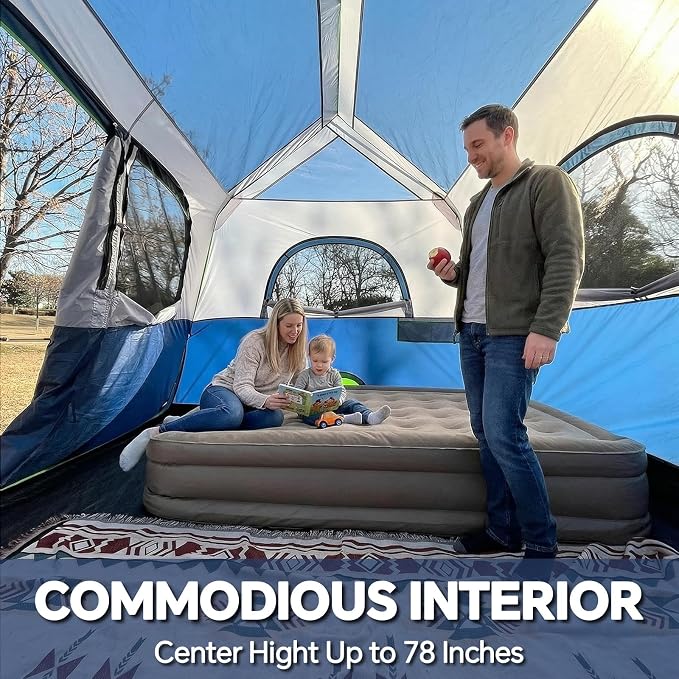 PEAK OUTDOORS Instant Tent 6/8 Person Tents for Camping, 60 Second Easy Setup Portable Camping Cabin Tent with Rainfly, Waterproof Pop Up Tents for Family Camping & Hiking with Expandable Carry Bag