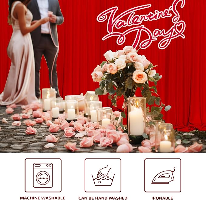 MEETSKY Red Backdrop Curtains for Christmas Party Valentine's Day Arch Stage Wedding Ceremony Red Curtains Fabric Photography Backdrop Drapes for Birthday Party Baby Shower,5ft x 8ft,2 Panels