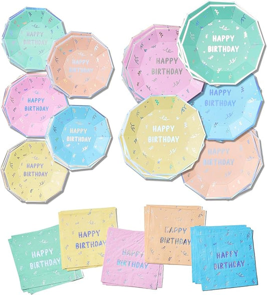 Coterie Happy Birthday 60 Piece Party Bundle - Complete Disposable Tableware Set | Matching Plates, Napkins & Cups for Kids & Adults | Fun & Festive Party Supplies for Cake, Snacks & Drinks