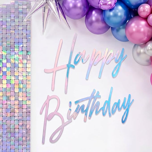 Yousoontic Happy Birthday Sign for Backdrop Large Happy Birthday Sticker Letter Acrylic Mirror Decal for Balloon Arch Wall Kpop Party, Peel off Acrylic Film(23 x 20 Inches,Classic,Dazzling Laser)