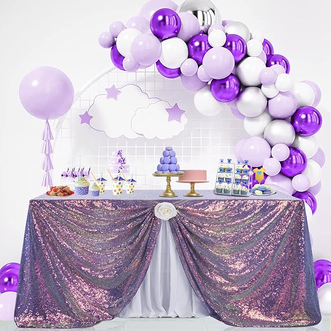 B-COOL Rectangle Sequin Tablecloth Purple Table Overlays 90x132 Tablecloth for Mermaid Party Table Decorations Pretty Girls Birthday Parties