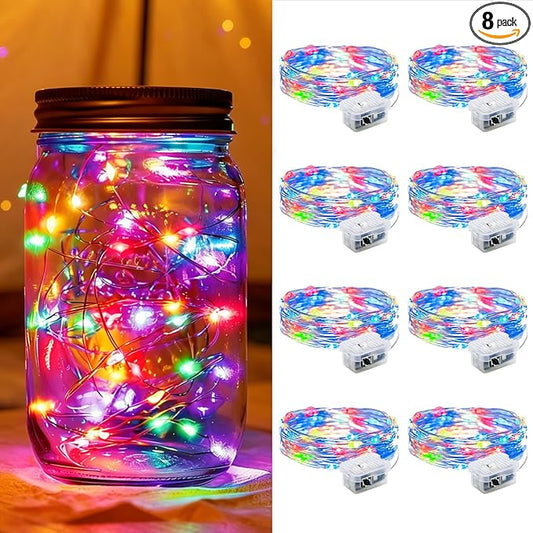 8 Pack Fairy Lights 7Ft 20 LED Twinkle String Lights 3 Modes Battery Operated Waterproof Firefly Starry for Mason Jar Party Wedding Christmas Valentines Day Table Centerpieces,Multicolor