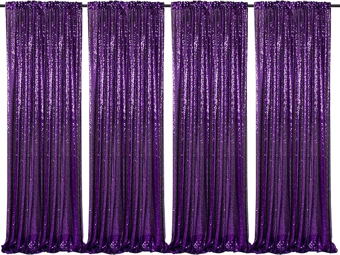 Purple Sequin Backdrop Curtain 4 Pcs 2ftx8ft Sparkly Glitter Wedding Party Photography Background Drapes for Birthday Prom Decoration Christmas Party Decoration