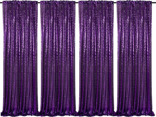 Purple Sequin Backdrop Curtain 4 Pcs 2ftx8ft Sparkly Glitter Wedding Party Photography Background Drapes for Birthday Prom Decoration Christmas Party Decoration