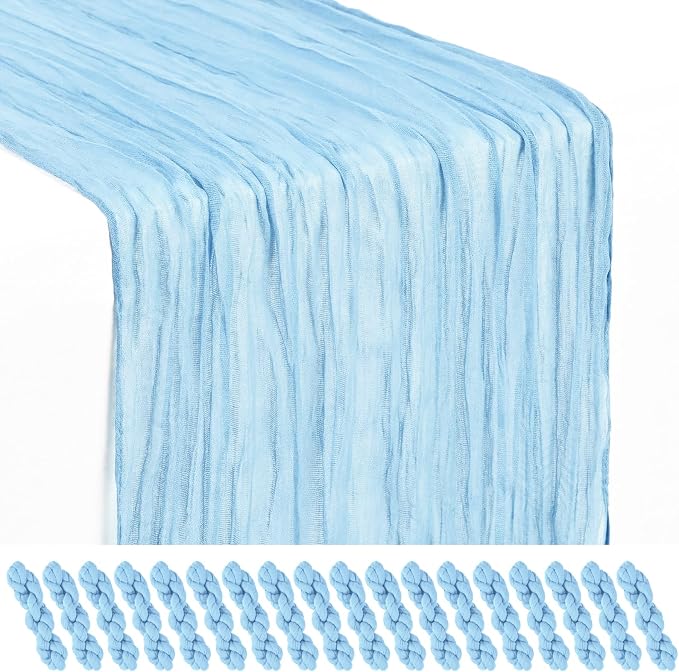 18 Pack Baby Blue Cheesecloth Table Runner 17 x 108 inch Boho Gauze Table Runner Rustic Sheer Cheese Cloth Table Decorations for Wedding Party Baby Bridal Shower Birthday Holiday Home