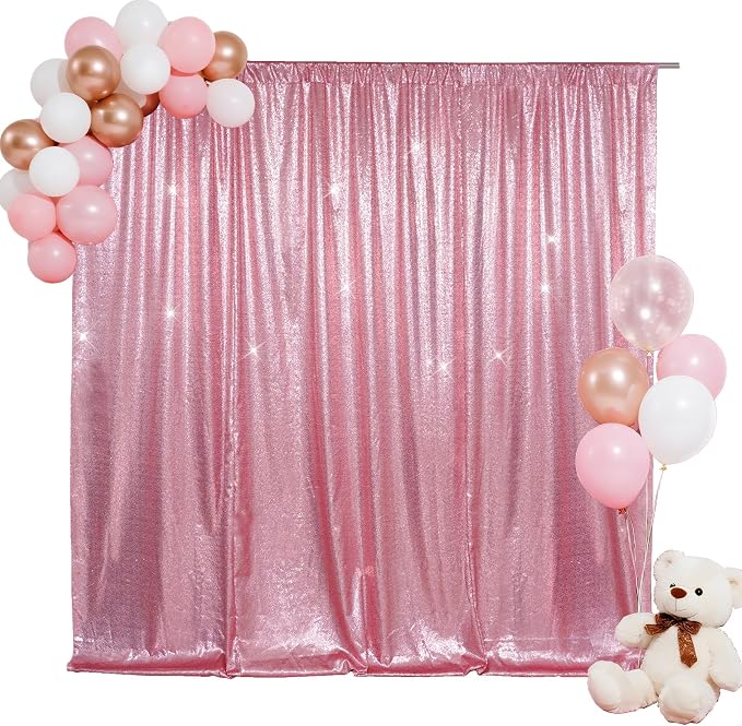 SquarePie 8x8ft Fuchsia Pink Sequin Backdrop for Photography, Satin-Backed Real Sequin Curtain, Enhanced Coverage Shimmering Background with 4" Rod Pocket for Wedding, Birthday, Party Decor, 1 Panel