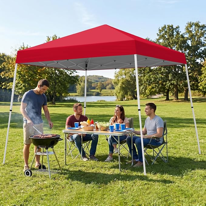 COOS BAY 10x10 Pop Up Canopy Tent, Portable Outdoor Shelter with Carry Bag for Tailgate, Party, Beach, Picnic, and Camping, 10x10 Base 8x8 Top, Red