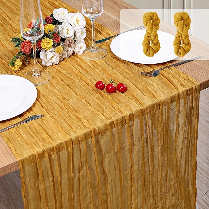 2 Pack Cheesecloth Table Runner 10Ft Christmas Gauze Boho Table Runners for Wedding Decor Bridal Shower Decorations Baby Shower Party(35" x 120")